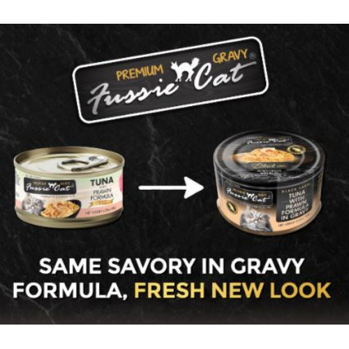 (原箱優惠)(新包裝) Fussie Cat 80g Premium Gravy Black Label ((Tuna with Prawn Formula in Gravy)) 全齡肉汁主食罐 極品吞拿魚+虎蝦 80克 X 24罐 (FUG-ORC) (原箱優惠)(新包裝) Fussie Cat 80g Premium Gravy Black Label ((Tuna with Prawn Formula in Gravy)) 全齡肉汁主食罐 極品吞拿魚+虎蝦 80克 X 24罐 (FUG-ORC)
